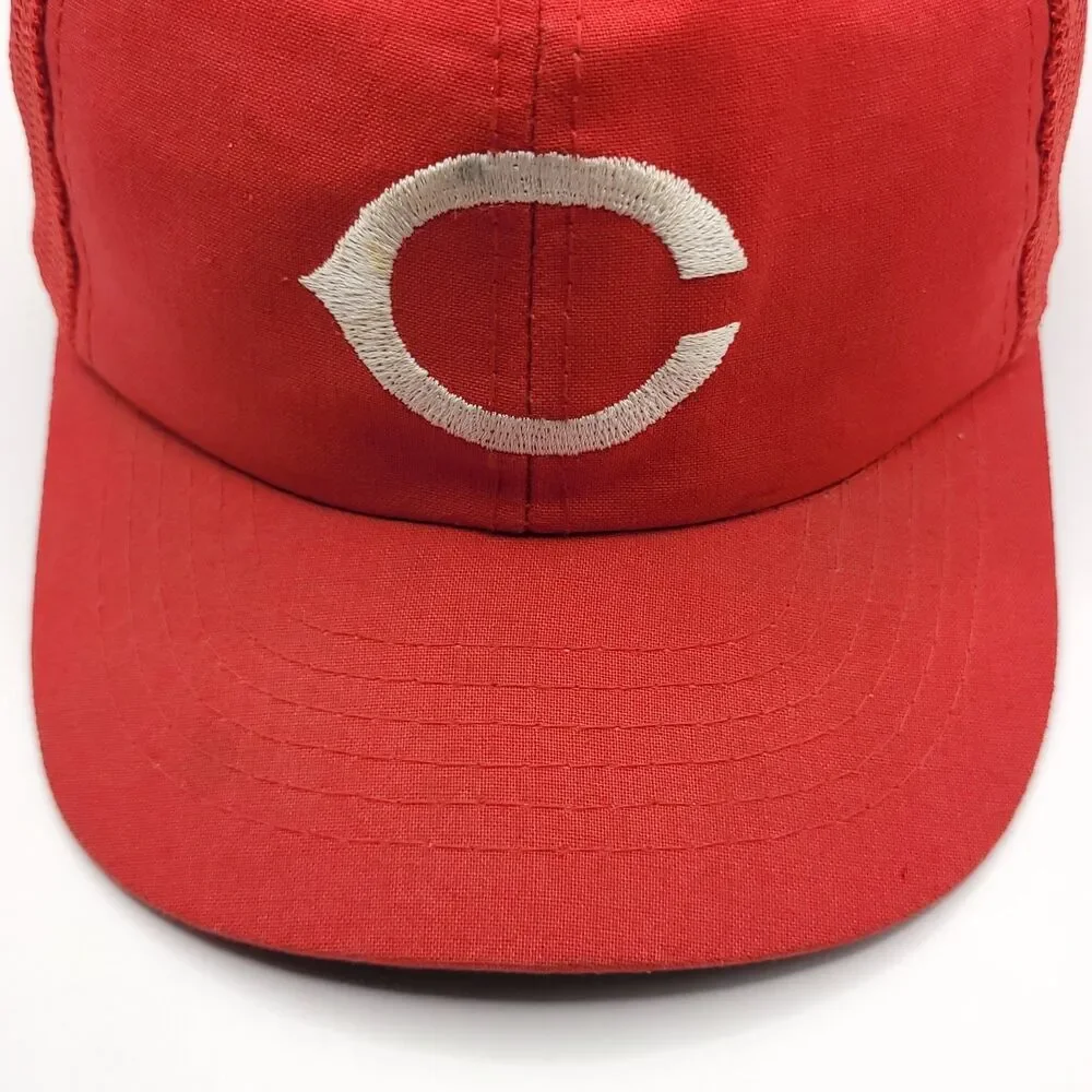 Vtg Cincinnati Reds Hat Cap Twins Boston MA Trucker Snapback Red Some Stains GUC